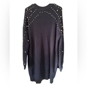 SHEIN • Black Pearl-Accent Crewneck Sweater Dress